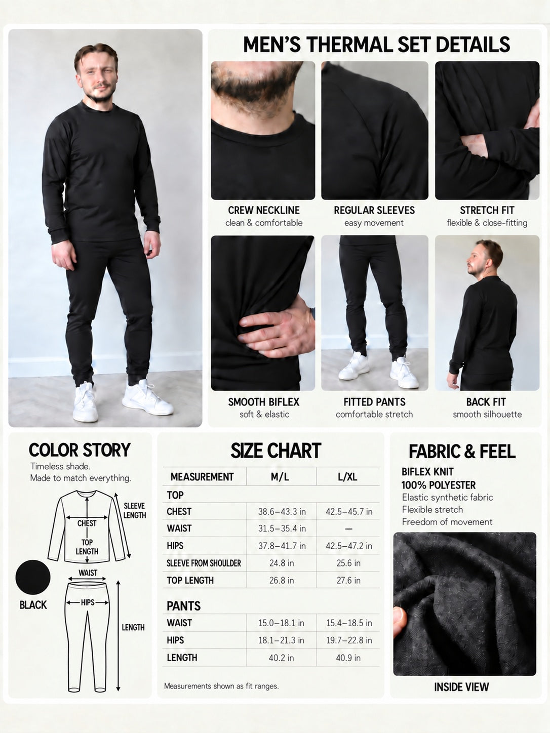 🖤 Men’s Thermal Underwear Set in Biflex Knit