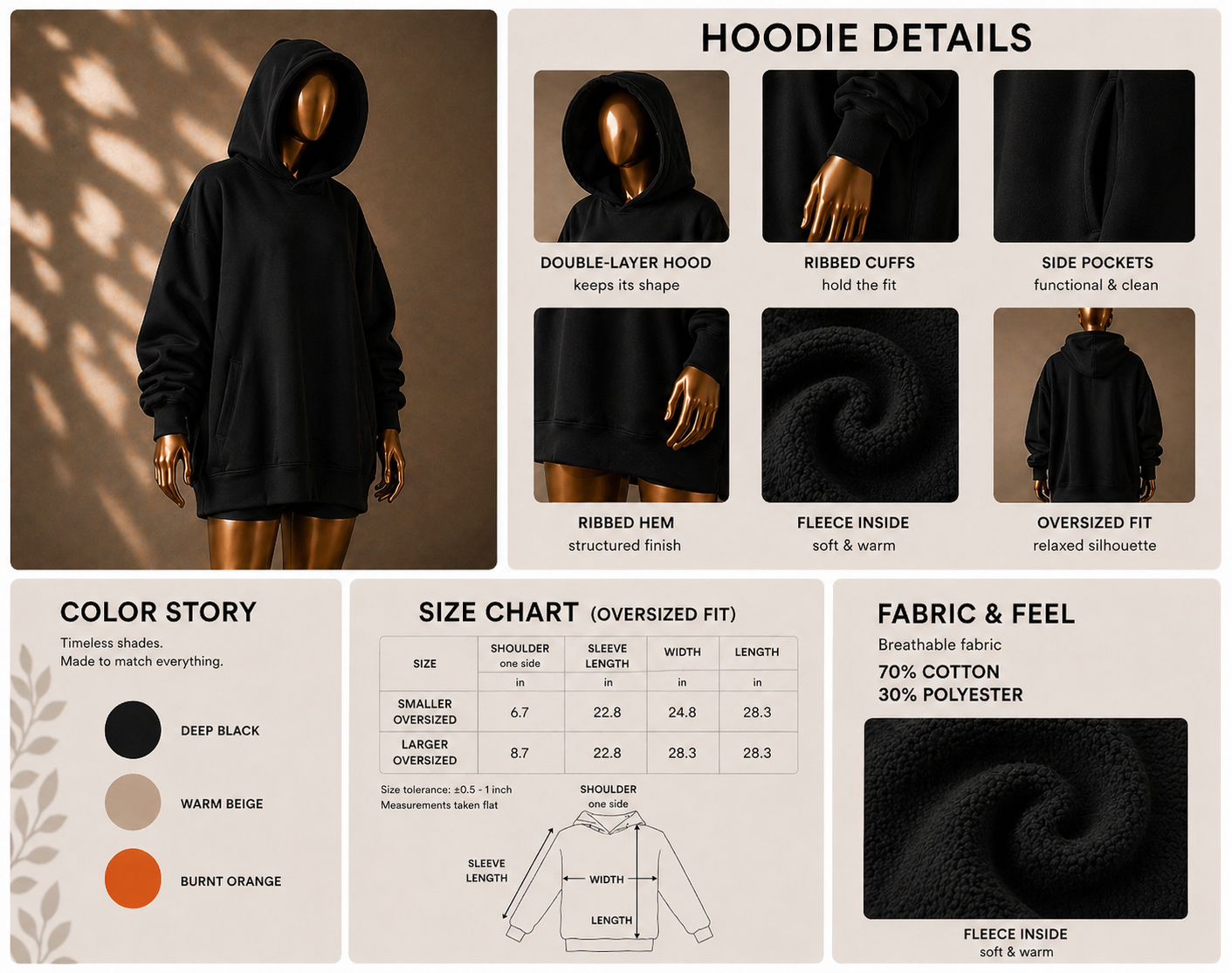 š¤ Oversized Hoodie (Fleece-Lined) Ā· Black