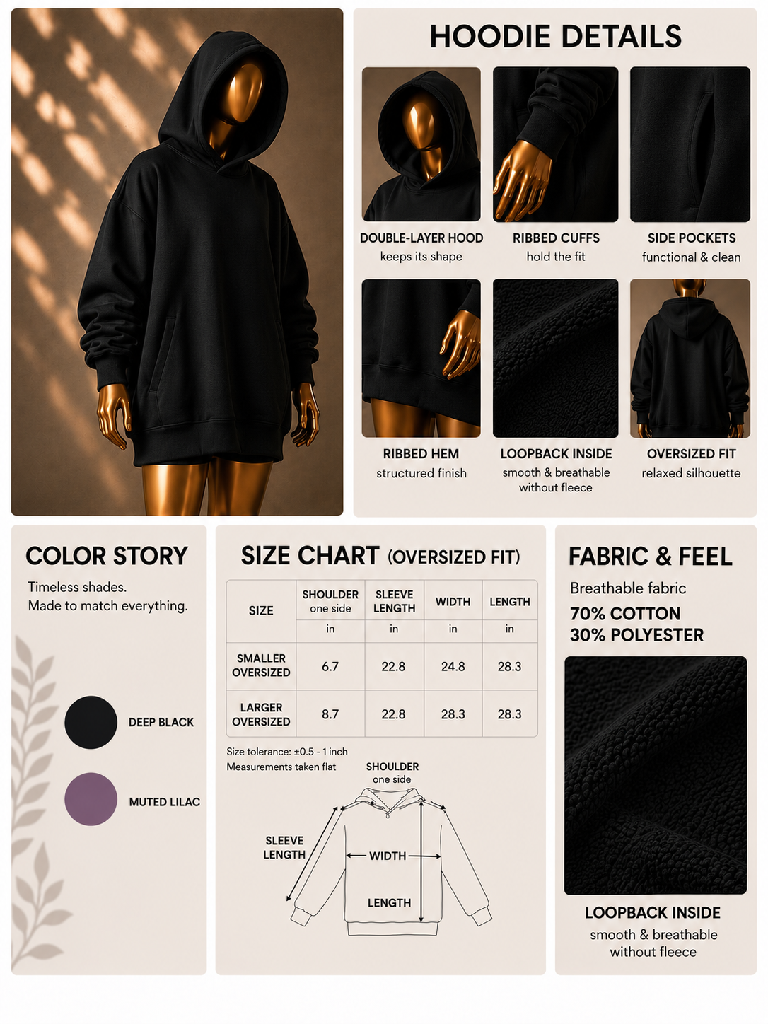 🖤 Oversized Hoodie (Lightweight, No Fleece) · Black