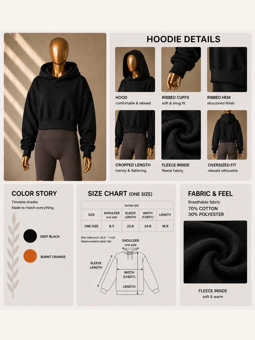🖤 Cropped Hoodie - Soft Fleece
Interior