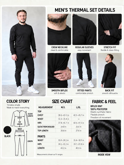 🖤 Men’s Thermal Underwear Set in Biflex Knit