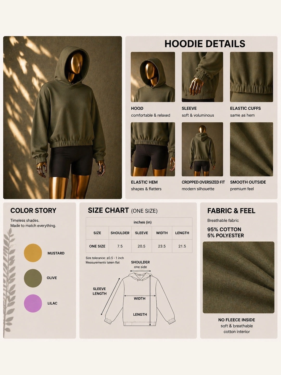 💚 Women's Hoodie - Elastic
Hem-Khaki (One Size)