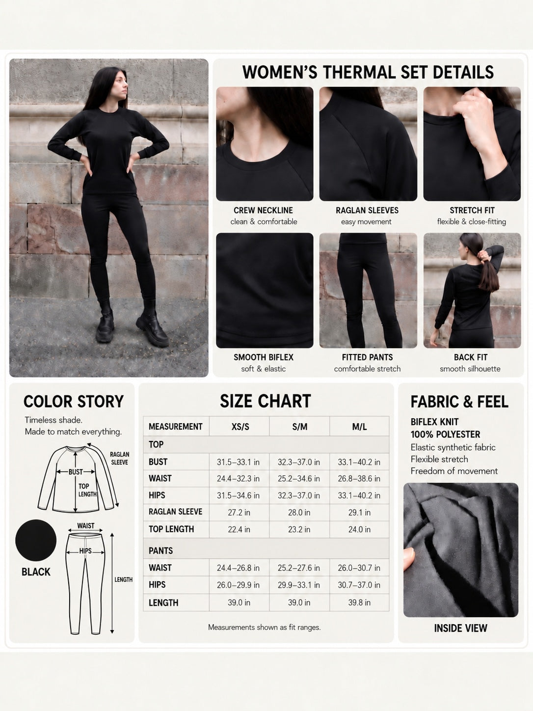 🖤 Women’s Thermal Underwear Set in Biflex Knit