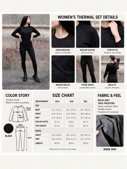 🖤 Women’s Thermal Underwear Set in Biflex Knit