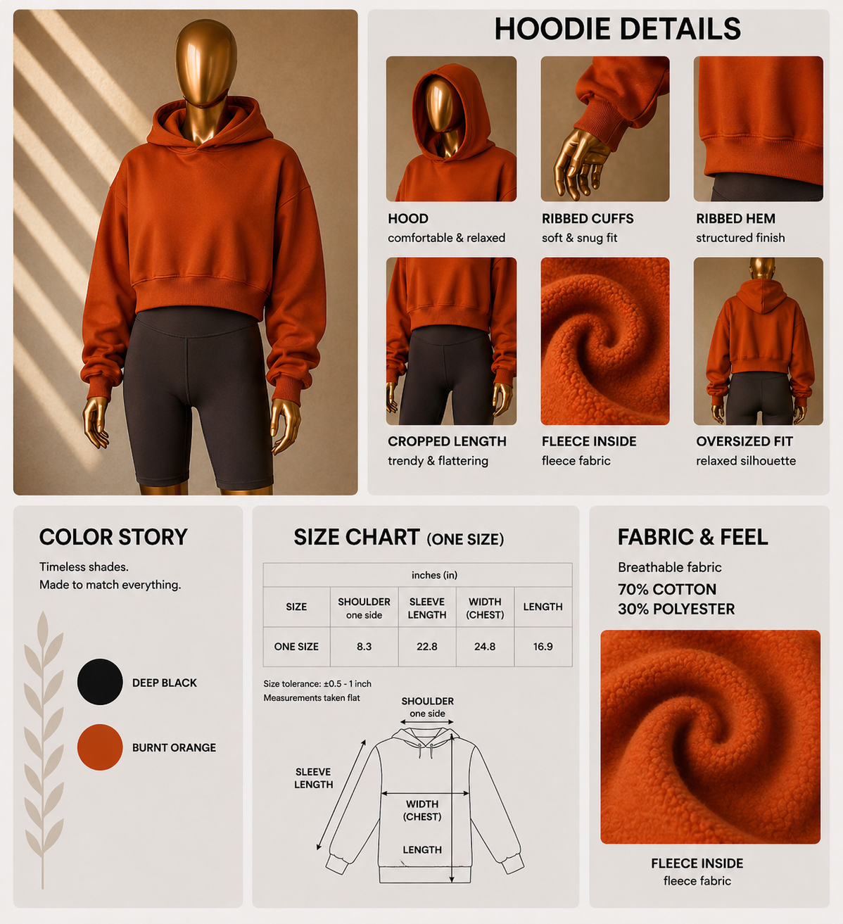 🧡 Cropped Hoodie - Soft Fleece
Interior