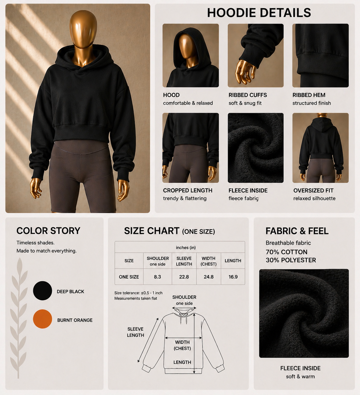 🖤 Cropped Hoodie - Soft Fleece
Interior