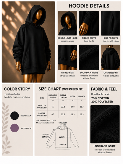 🖤 Oversized Hoodie (Lightweight, No Fleece) · Black